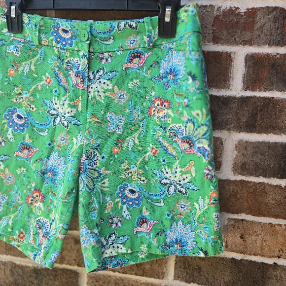 Talbots Green Floral Linen Blend Shorts Women’s Size 4 High Rise Summer - Picture 2 of 10